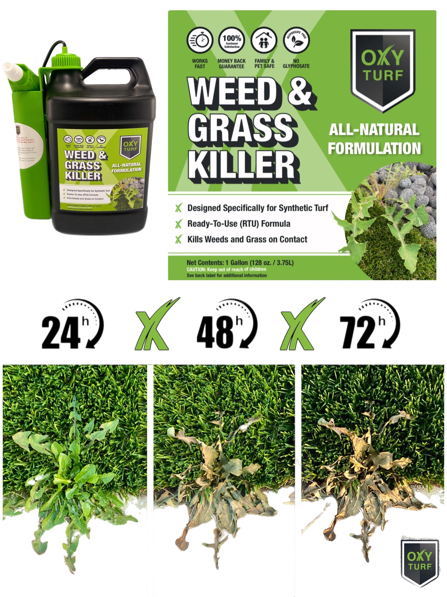 Case of OxyTurf X - All Natural Weed & Grass Killer 1 Gal. w Battery Powered Sprayer (4 Pack)