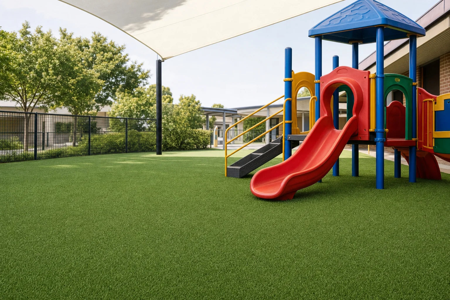 Clean artificial turf at a playground