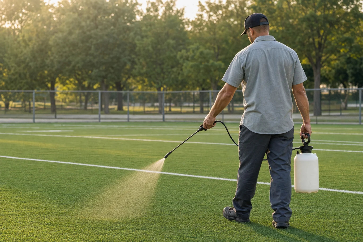 Applying OxyTurf to a sports field